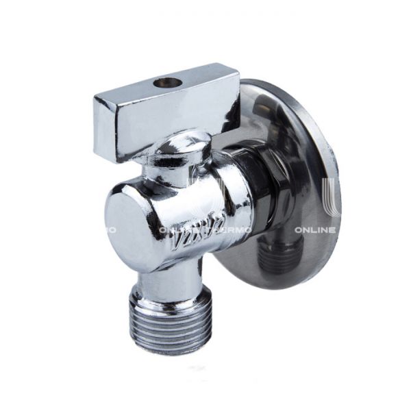 Кран шаровый угловой для сантехнических приборов Aquasfera 1042-02, НР 1/2"×3/4", с розеткой, ручка-флажок