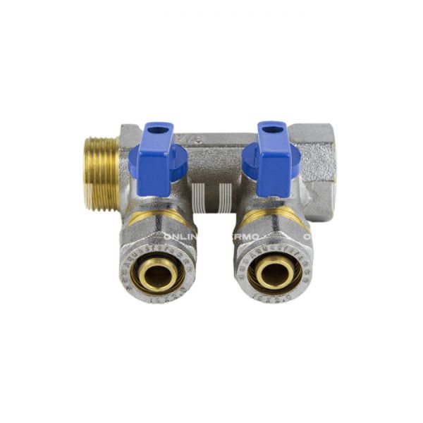 Коллектор Aquasfera с шаровыми кранами 7015-02, ВР-НР 3/4", на 3 контура, компрессионный