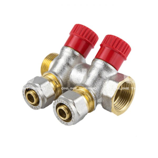 Коллектор распределительный с запорными клапанами Aquasfera 7018-02 3/4", на 3 выхода 3/4"ЕК, компрессионный