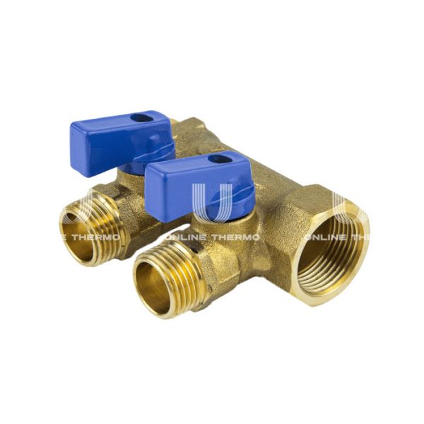 Коллектор Aquasfera с шаровыми кранами 9025-01, ВР-НР 3/4", на 2 контура 1/2", модульный, конусное соединение