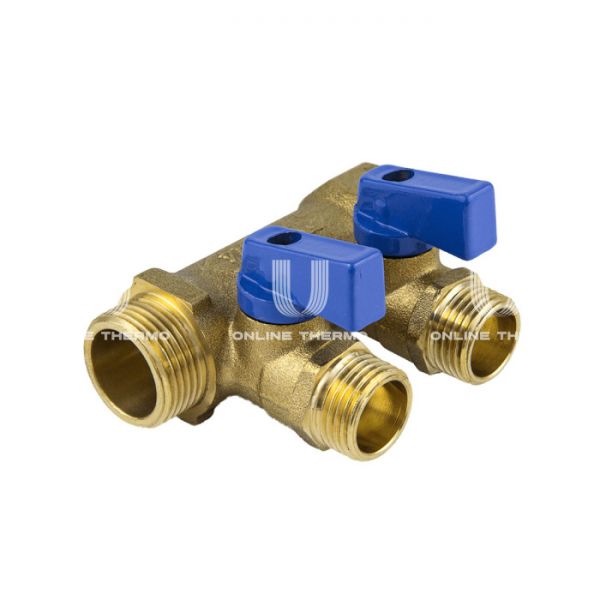 Коллектор Aquasfera с шаровыми кранами 9025-02, ВР-НР 3/4", на 3 контура 1/2", модульный, конусное соединение