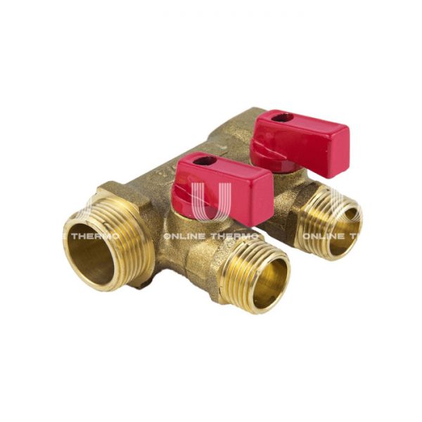 Коллектор Aquasfera с шаровыми кранами 9026-01, ВР-НР 3/4", на 2 контура 1/2", модульный, конусное соединение