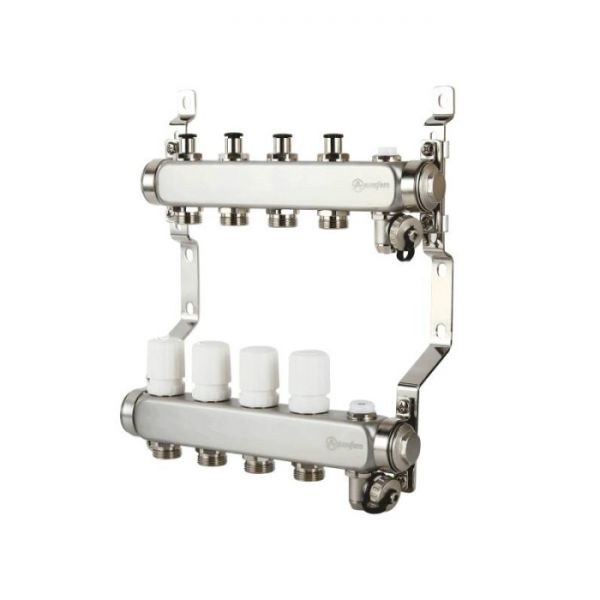 Распределительный коллектор (группа) для отопления Aquasfera 9502-11 ВР 1", на 12 контуров 3/4" EK, нержавеющая сталь