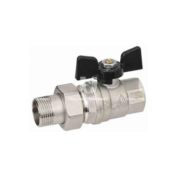 Кран шаровый с разъемным соединением Bugatti Oregon 03220027 1/2" НР-ВР, 322, полнопроходной, ручка-бабочка