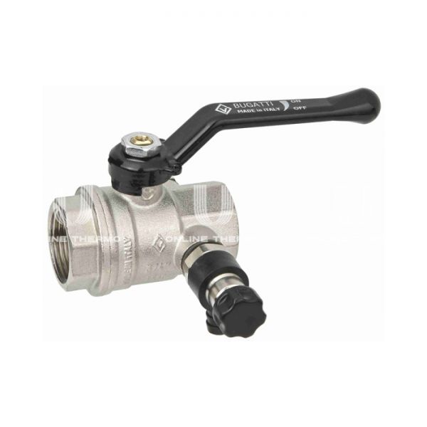 Кран шаровый Bugatti Oregon 03300034 1 1/4" ВР-ВР, 330, полнопроходной, ручка-рычаг, с заглушкой 1/4" и дренажным вентилем