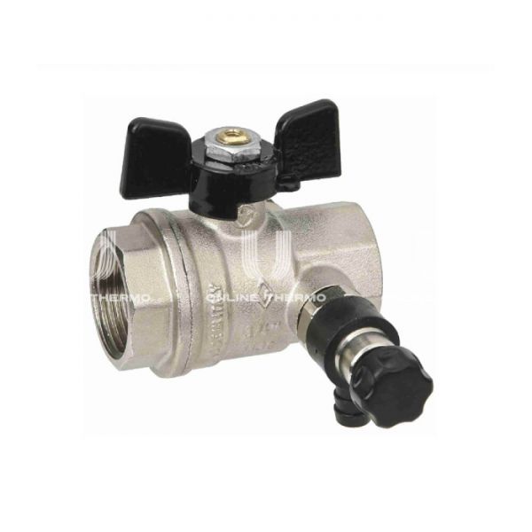 Кран шаровый Bugatti Oregon 03320017 1" ВР-ВР, 332, полнопроходной, ручка-бабочка, с заглушкой 1/4" и дренажным вентилем