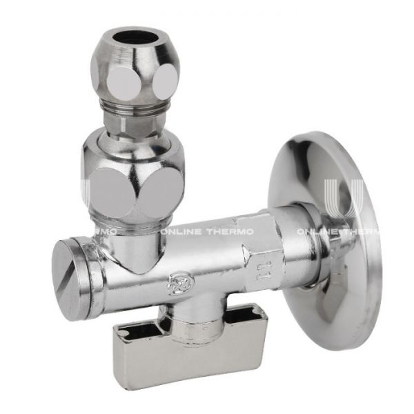 Кран шаровый угловой для смесителей с фильтром Bugatti Minnesota 08750001 1/2"x 10 НР-ЦС, 875, с розеткой, с цанговым соединением под медную трубку