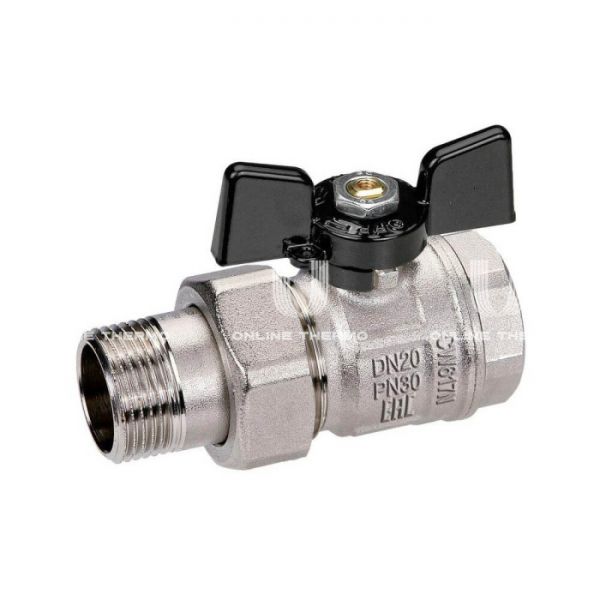 Кран шаровый с разъемным соединением Bugatti New Jersey 09220004 1/2" НР-ВР, 922, полнопроходной, ручка-бабочка