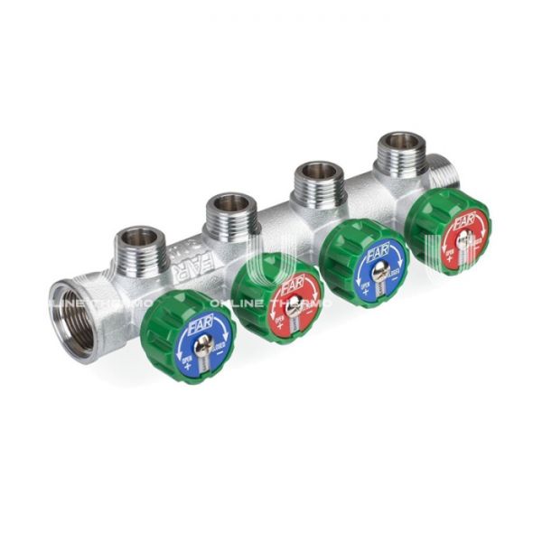 *Регулирующий проходной коллектор FAR FK 3824 3412TP, 3/4" ВР-НР, на 4 контура  1/2" НР, модульный, плоское соединение