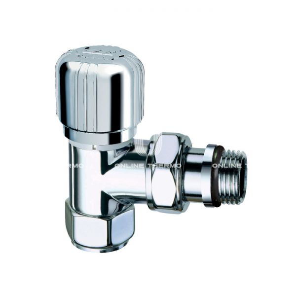 Термостатический клапан (терморегулятор) FAR FL 0116 12P, 1/2" М24х19 НР-НГ, угловой, хромированный, без преднастройки