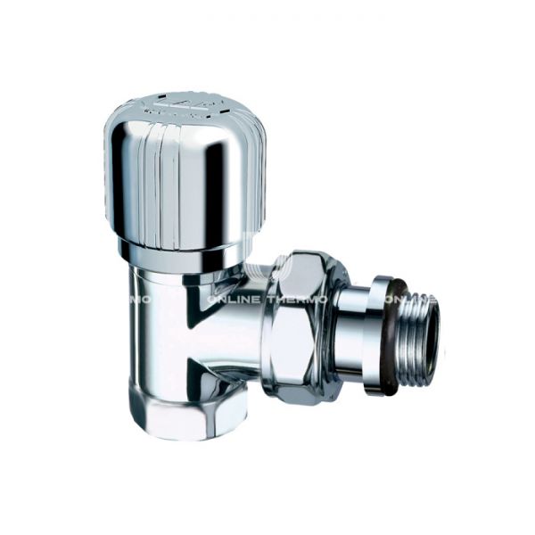 Термостатический клапан (терморегулятор) FAR FL 0118 12P, 1/2" ВР-НР, угловой, хромированный, без преднастройки