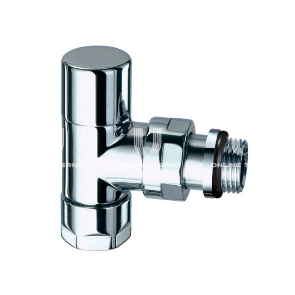 Запорный радиаторный клапан ручной FAR FL 0128 12P, 1/2" М24х19 НР-НГ, угловой, с резьбозажимным фитингом, хром