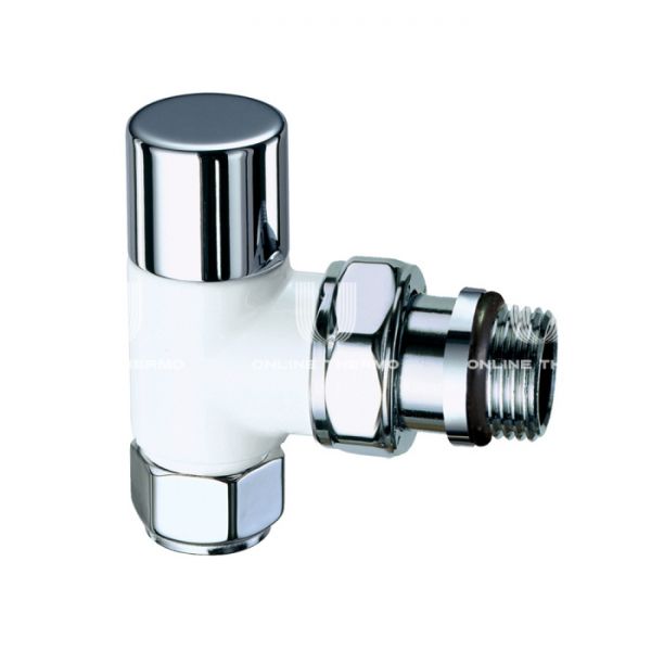 Запорный радиаторный клапан ручной FAR FL 0137 12P, 1/2" НР-НГ, угловой, с антипротечкой, белый и хром