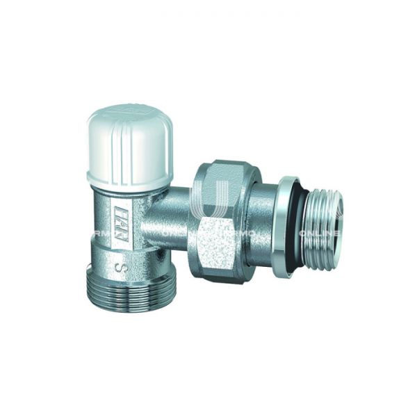 Запорный радиаторный клапан ручной FAR FV 1105 C12, 1/2" М24х19 НР, угловой, с антипротечкой, хромированный