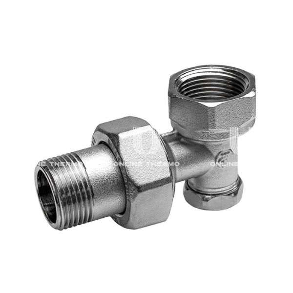 Запорный радиаторный клапан ручной Giacomini R16DX003, 1/2", ВР-НР, угловой, хромированный