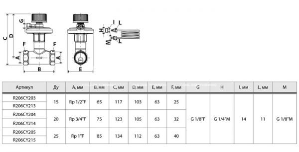 Балансировочный динамический клапан (вентиль) Giacomini R206CY205, ВР 1"