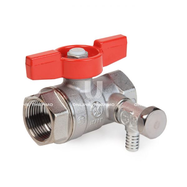 Кран шаровый Giacomini R251SX003 1/2" ВР, с заглушкой 1/4" и дренажным вентилем, ручка-бабочка