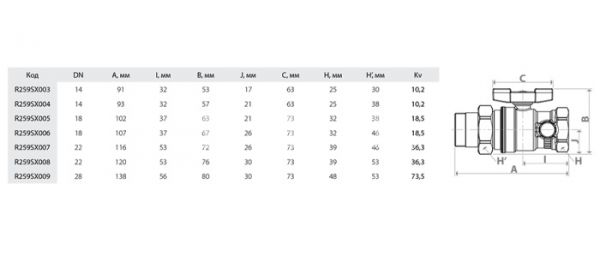Кран шаровый с разъемным соединением Giacomini R259SX003 1/2" ВР-НР, с заглушкой 1/4" и дренажным вентилем, ручка-бабочка