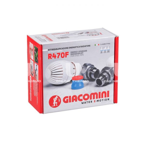 Комплект Giacomini R470FX043 из термостатического и запорного клапанов и термоголовки 1/2" ВР-НР, прямой, хром, без преднастройки