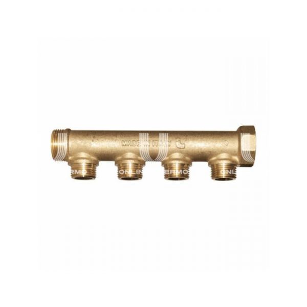 Нерегулирующий проходной коллектор (гребенка) Giacomini R580CY044, 1" ВР, на 4 контура с отводами, 1/2" ВР