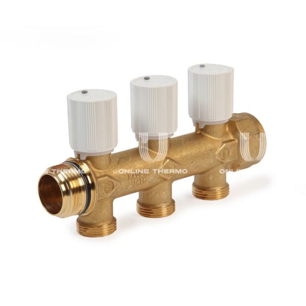 Регулирующий проходной коллектор Giacomini R583VY104, 1" ВР, на 4 контура с отводами, 3/4" НР EK