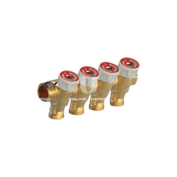 Коллектор распределительный с запорными клапанами Giacomini R585CY073, 3/4" ВР-НР, на 3 контура 1/2" НР