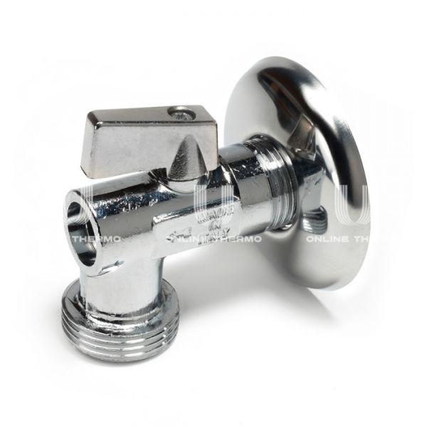 Кран шаровый угловой для сантехнических приборов Giacomini R614X004 1/2x3/4" НР, с розеткой, ручка-флажок