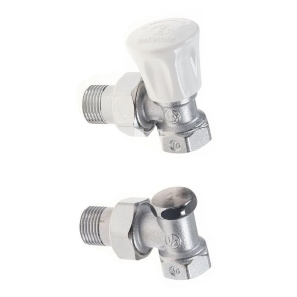 Комплект радиаторных угловых клапанов ручной регулировки Giacomini R705KX003, 1/2", ВР-НР, угловой, хромированный