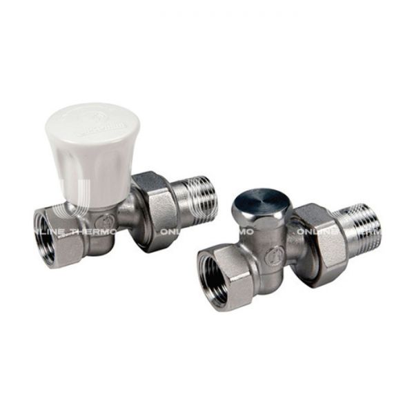 Комплект радиаторных угловых клапанов ручной регулировки Giacomini R706KX003, 1/2", ВР-НР, прямой, хромированный