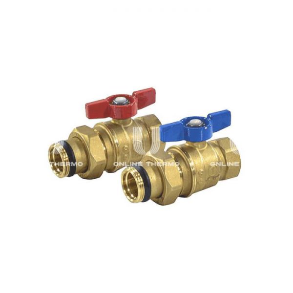 Комплект прямых шаровых кранов Giacomini R859KY007 1" ВР-НР, с разъемным соединением, полнопроходной, ручка-бабочка