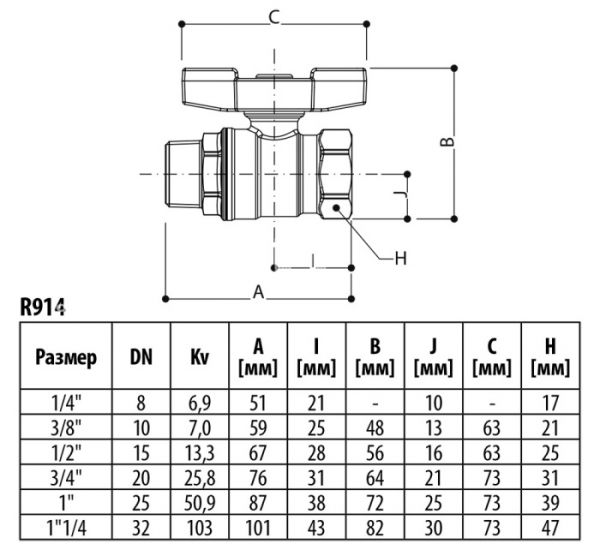Кран шаровый Giacomini R914X023 1/2" ВР-НР, полнопроходной, ручка-бабочка