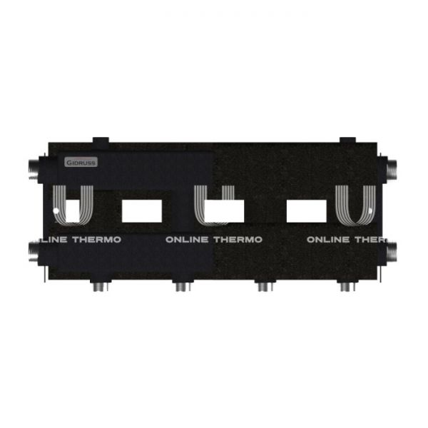 Модульный распределительный коллектор Gidruss (Гидрусс) MK-100-2.EPP, до 100 кВт, конструкционная сталь, с термоизоляцией, черный муар, универсальное подключение термодатчика