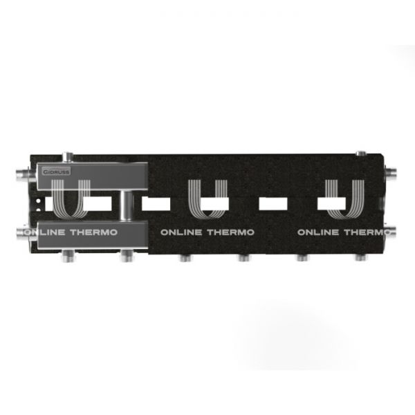Модульный распределительный коллектор Gidruss (Гидрусс) MKSS-60-4D.EPP, до 60 кВт, нержавеющая сталь, с термоизоляцией
