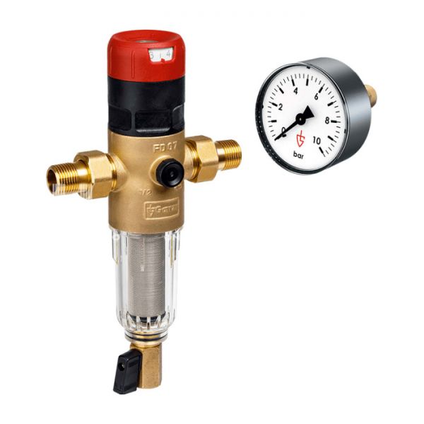 Комбинированный промывной фильтр Goetze FD07-1/2C (SP) GTZFIN012, для холодной воды, с редуктором давления, с манометром, с сетчатым фильтром