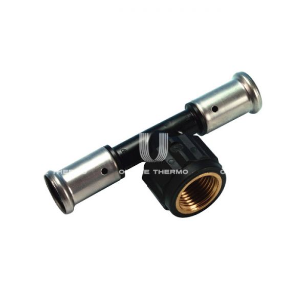 Тройник с внутренней резьбой Henco 13PK-260426BP, 26х1/2"х26, c черной заглушкой, пресс-фитинг