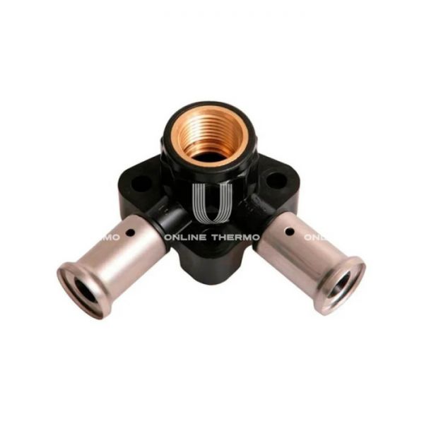 Тройник настенный (водорозетка) Henco 3PK-160416BP, 16х1/2"х16, высота 40 мм, c черной заглушкой, пресс-фитинг