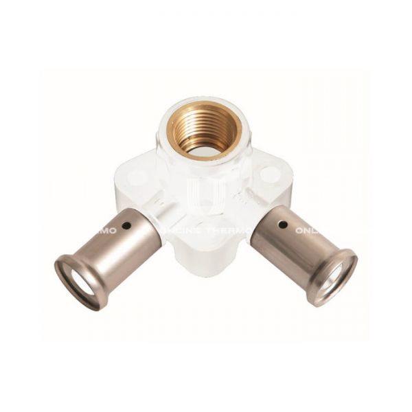 Тройник настенный (водорозетка) Henco 3PKW-200420, 20х1/2"х20, высота 40 мм, белый, c черной заглушкой, пресс-фитинг