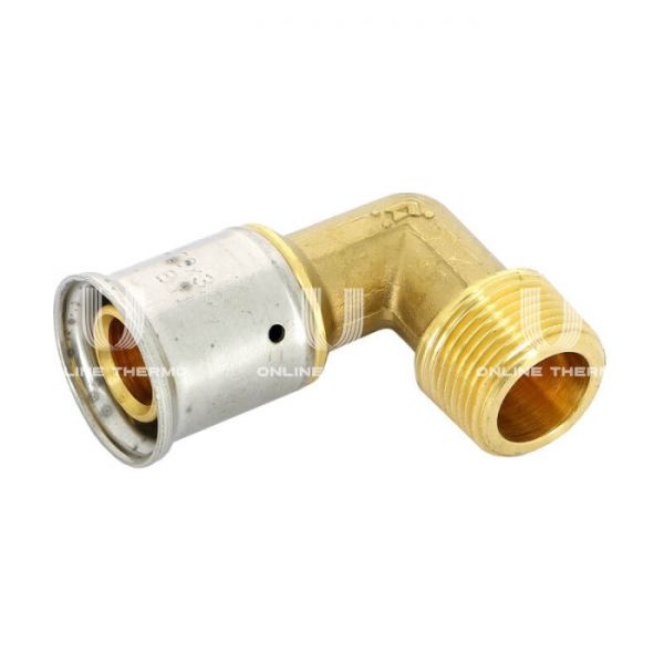 Угольник (угол) 90° с наружной резьбой Henco 5P-1604, 16х1/2", латунь, пресс-фитинг