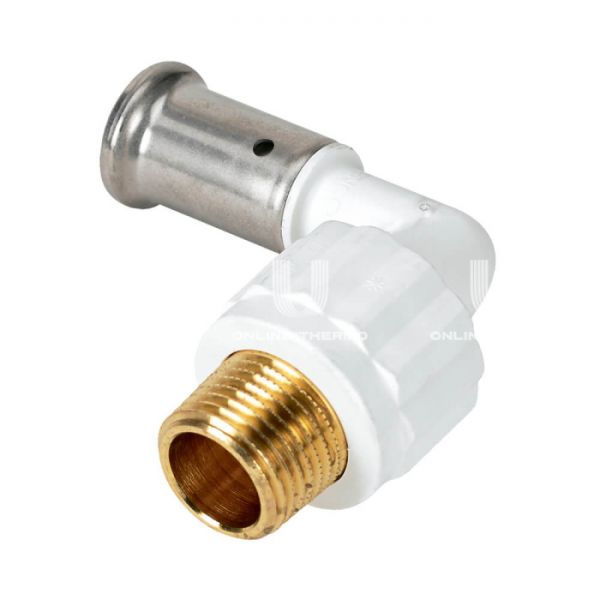 Угольник (угол) 90° с наружной резьбой Henco 5PKW-2605, 26х3/4", белый, пресс-фитинг