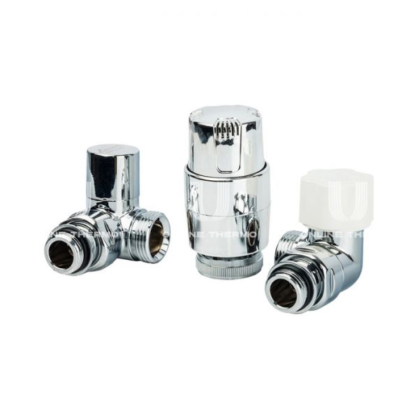Комплект Luxor KT 273 A из термостатического и запорного клапана 1/2" НР и термоголовки 14792703LUX, угловой, с преднастройкой