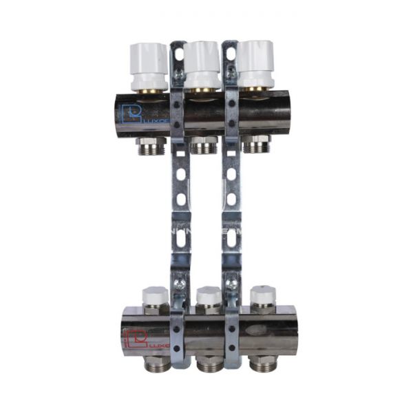 Распределительный коллектор (группа) для отопления Luxor 15552703MN ВР 1", на 3 контура 3/4" EK, никелированный