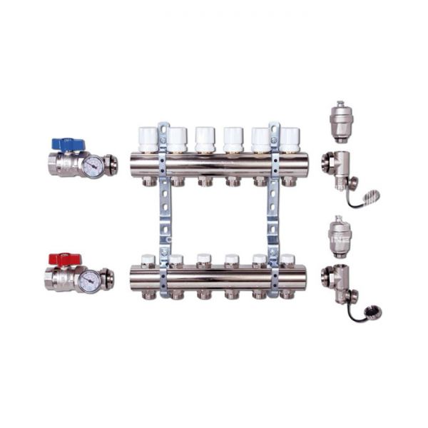 Распределительный коллектор (группа) для отопления Luxor 15552712MN ВР 1", на 12 контуров 3/4" EK, никелированный