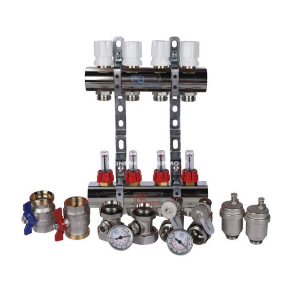 Распределительный коллектор (группа) с расходомерами Luxor 15652704MN ВР 1", на 4 контура 3/4" EK, никелированный