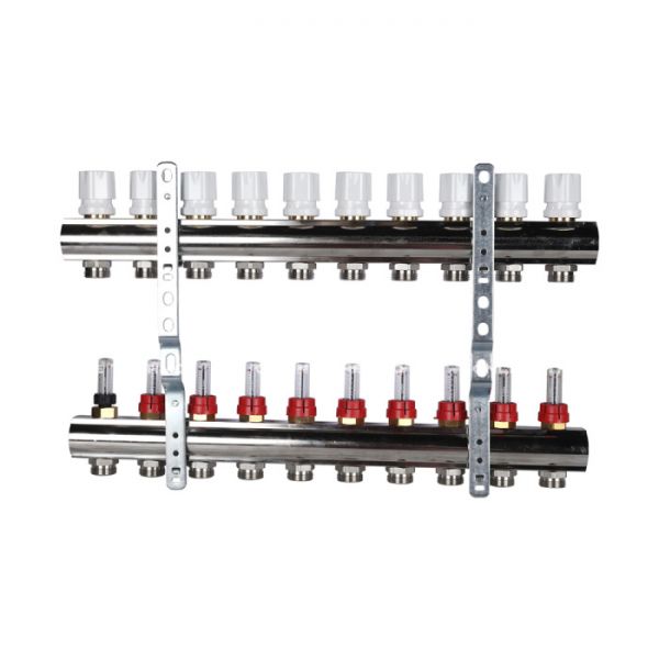 Распределительный коллектор (группа) с расходомерами Luxor 15652710MN ВР 1", на 10 контуров 3/4" EK, никелированный