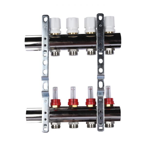 Распределительный коллектор (группа) с расходомерами Luxor 15662704N ВР 1", на 4 контура 3/4" EK, никелированный
