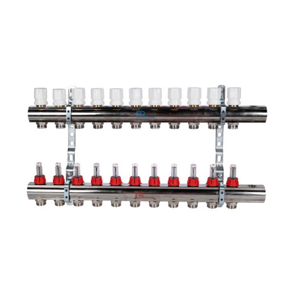 Распределительный коллектор (группа) с расходомерами Luxor 15662711N ВР 1", на 11 контуров 3/4" EK, никелированный