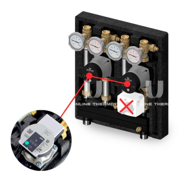 Насосно-смесительный модуль Meibes Kombimix UK_MK M26102.4OSRU, 2 смесительных контура без привода, с насосом Wilo PARA SC 7.0 180, подача справа