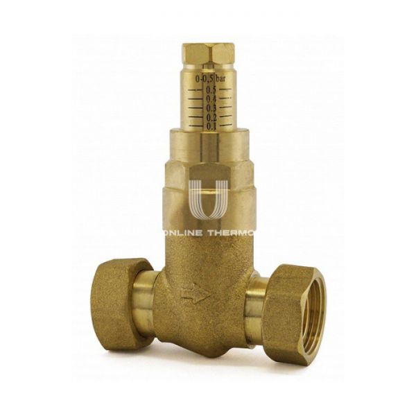 Перепускной прямой клапан Meibes M69070.5 НГ-НГ 3/4", диапазон регулирования 0.1-0.5 бар, с накидными гайками, для групп 8 поколения