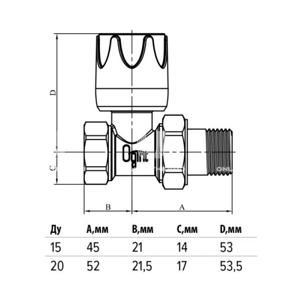 Радиаторный клапан ручной регулировки Ogint 3/4" ВР, прямой