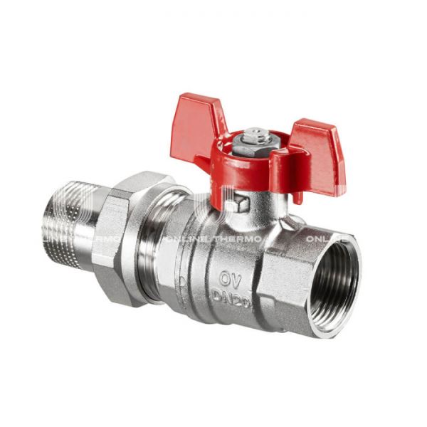 Кран шаровый  с разъемным соединением Oventrop Optibal 1075806, 3/4" ВР-НР, полнопроходной, ручка-бабочка